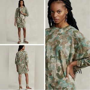 NWT Polo Ralph Lauren Long Sleeve Oversized Camo Linen Dress